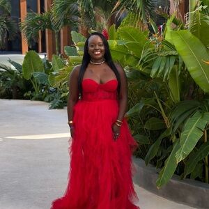 Elegant Red Strapless Gown